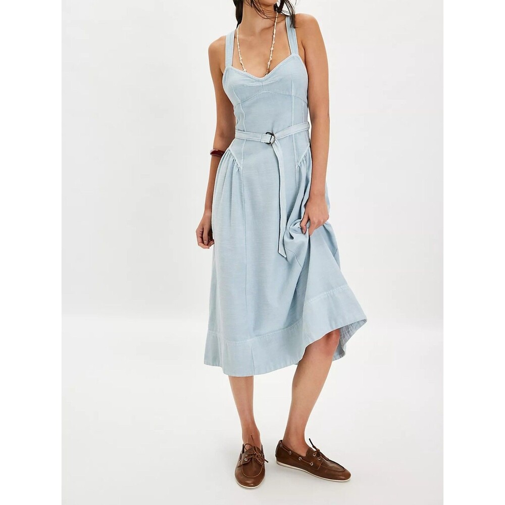 Free People Merrick Midi Dress Sleeveless Sweetheart Neck Cotton Solid S 290926
